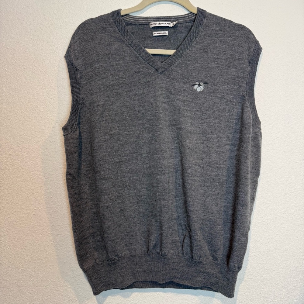 Peter Millar V-Neck Sweater Vest Mens XXL Gray 100% Merino Wool Golf Pullover